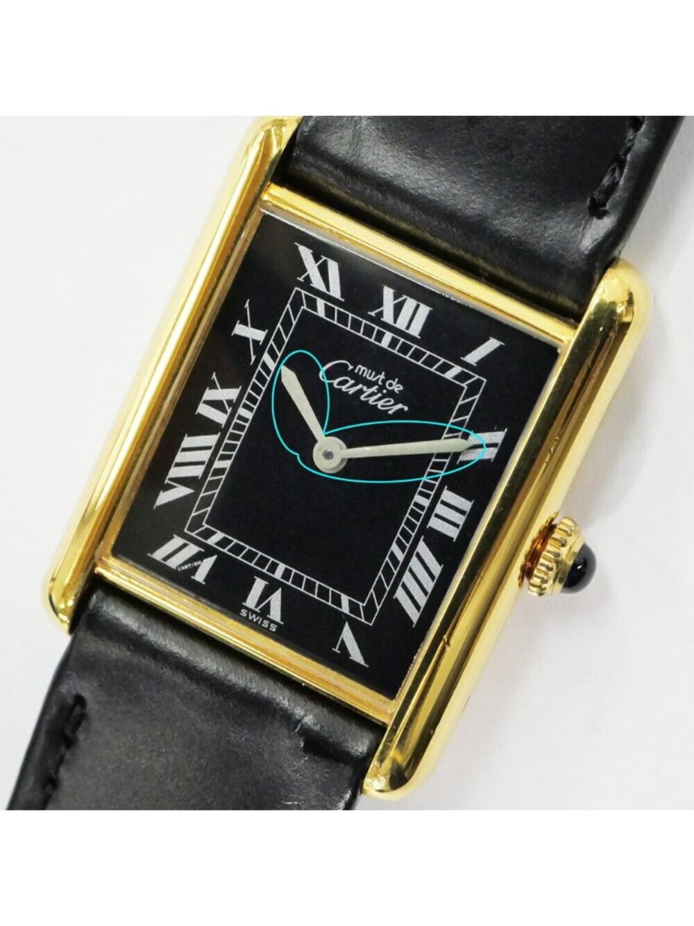 Cartier Must Tank LM Black Dial 925 Leather Vintage Manual Wind Watch - Picture 8 of 9
